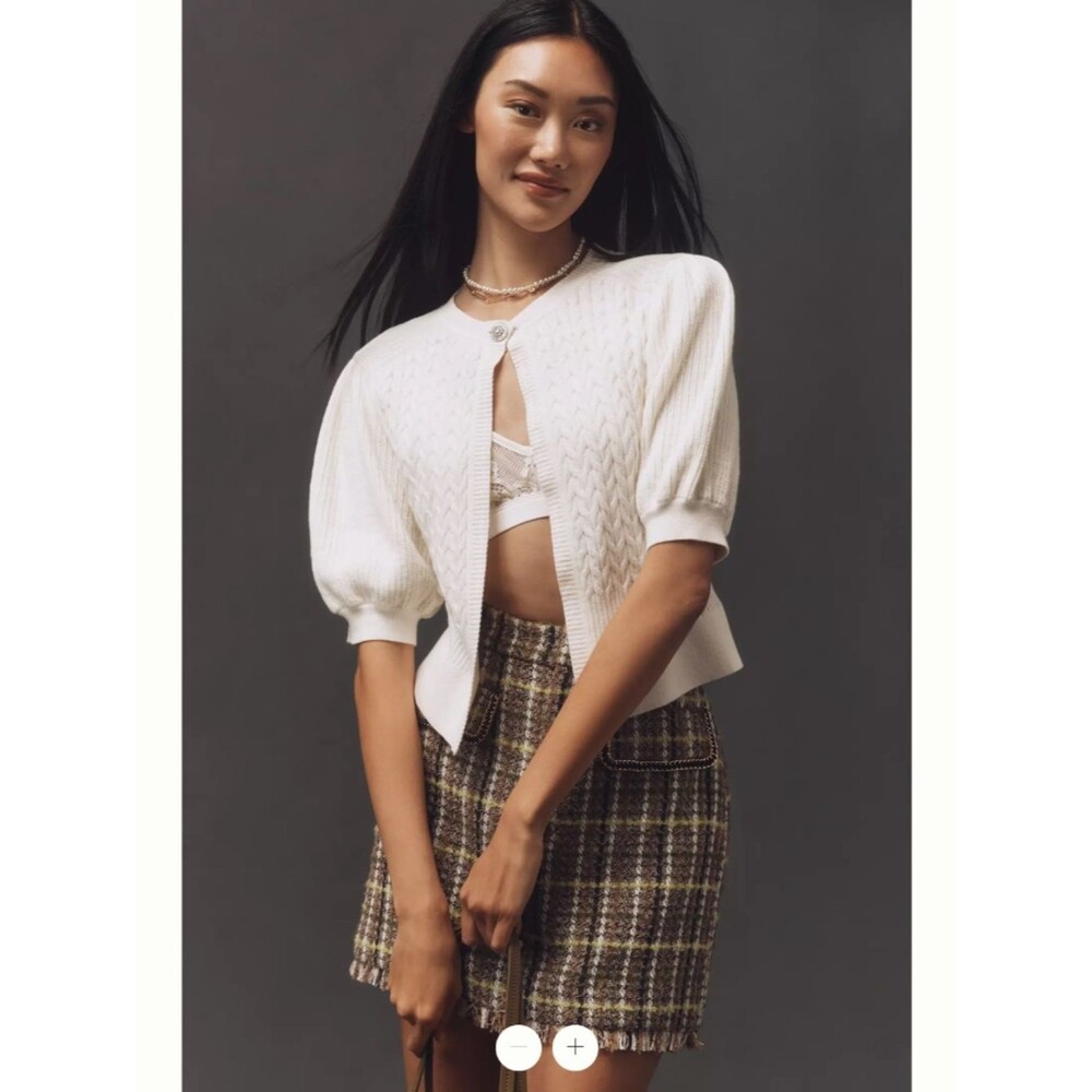 Anthropologie Maeve Short-Sleeve Cable-Knit Cardigan Sweater